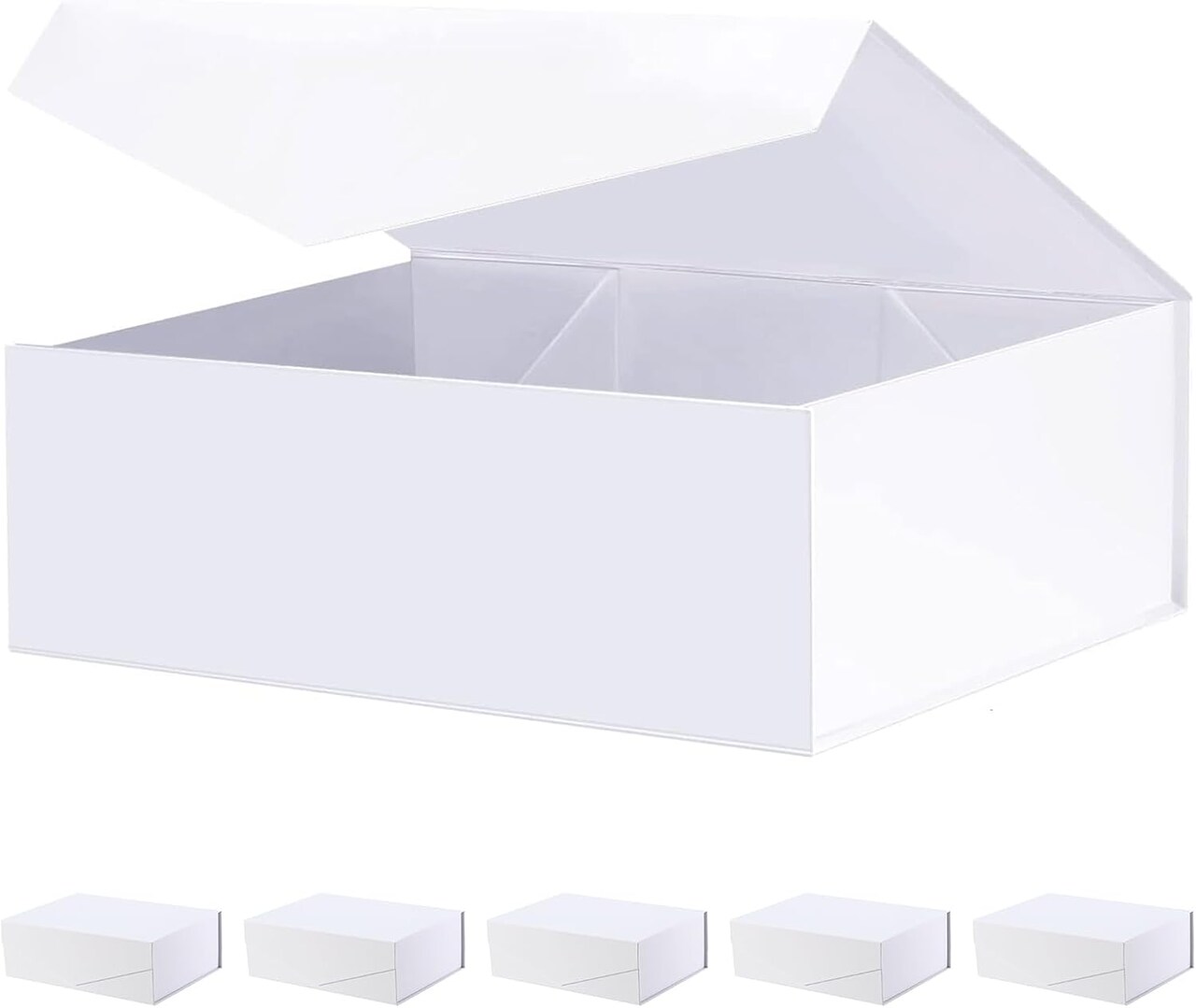 6 Large White Magnetic Gift Boxes with Lids – 11.5 x 8.1 x 3.8 Inches, Matte Bridesmaid Proposal Boxes for Weddings, Baby Showers, and Special Occasions